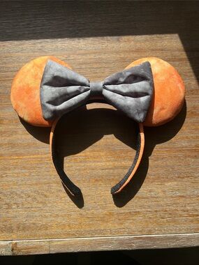 Orange Mickey Minnie Ears Headband with Gray Bow